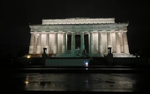 Lincoln Memorial at night, lit up at the head of the Reflecting Pool