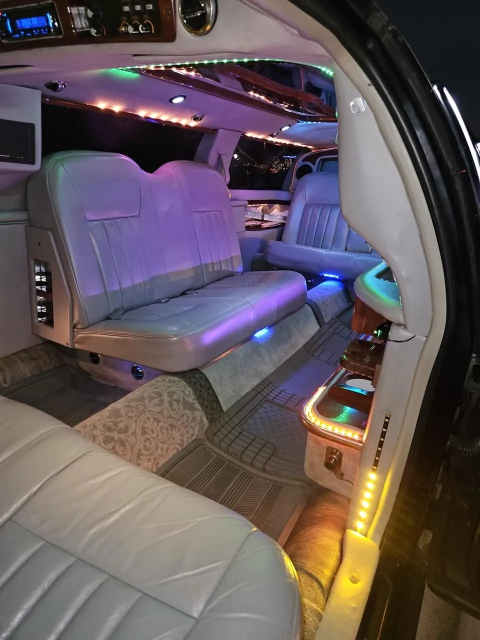 Stretch limousine interior with color-changing LED mood lighting, Smart Limo Rental Washington DC