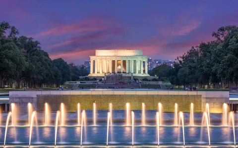Washington DC monuments at twilight, the destination after most DC airport arrivals from DCA, IAD, and BWI