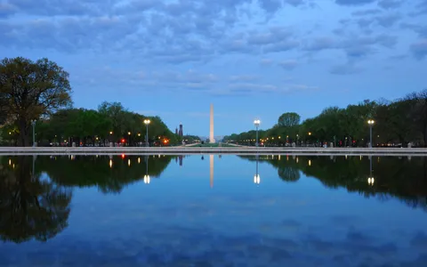 Morning light over the Washington DC monuments at the start of a chauffeured limo tour day