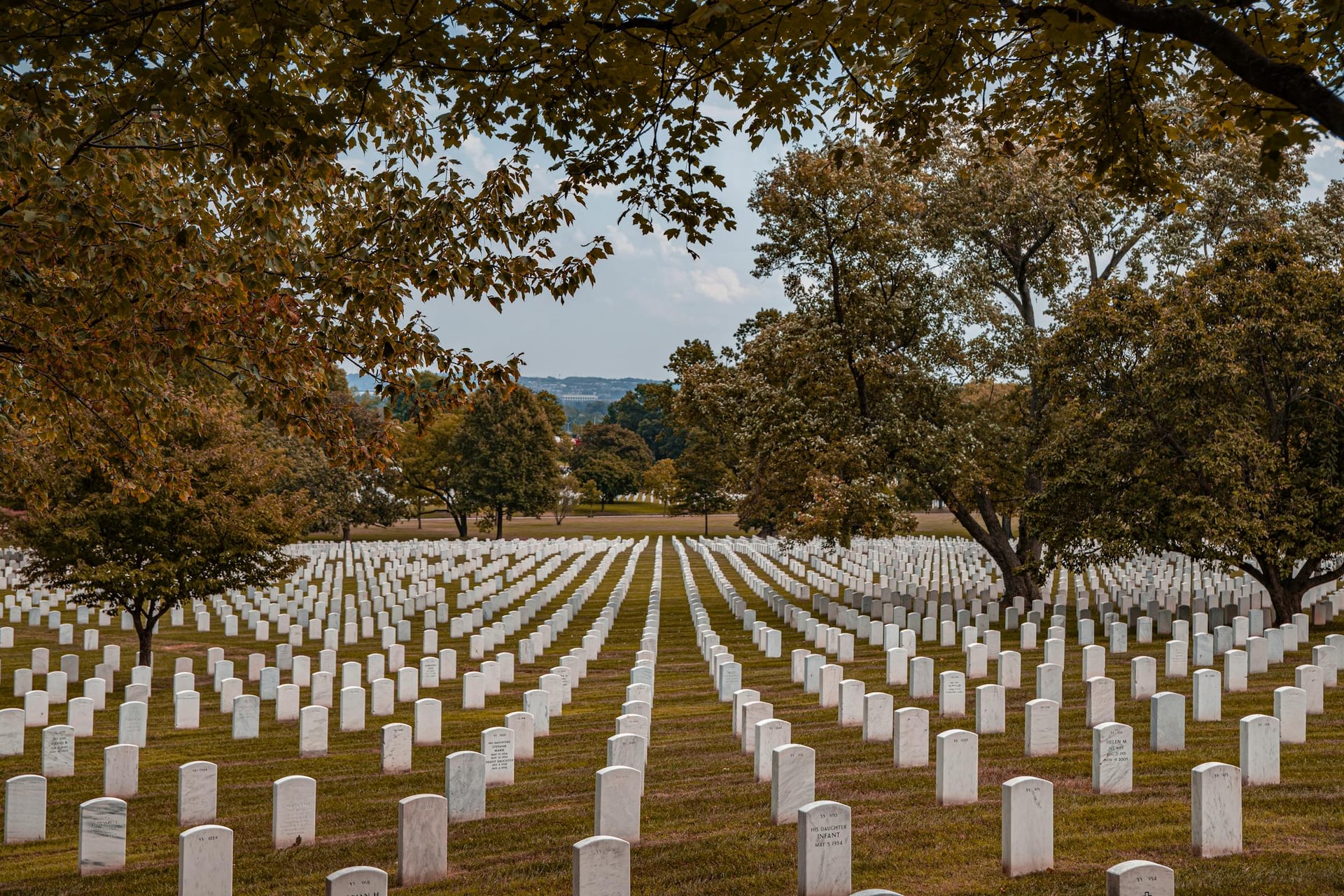 Arlington National Cemetery rows of headstones, a frequent stop on chauffeured tours from Arlington VA hotels